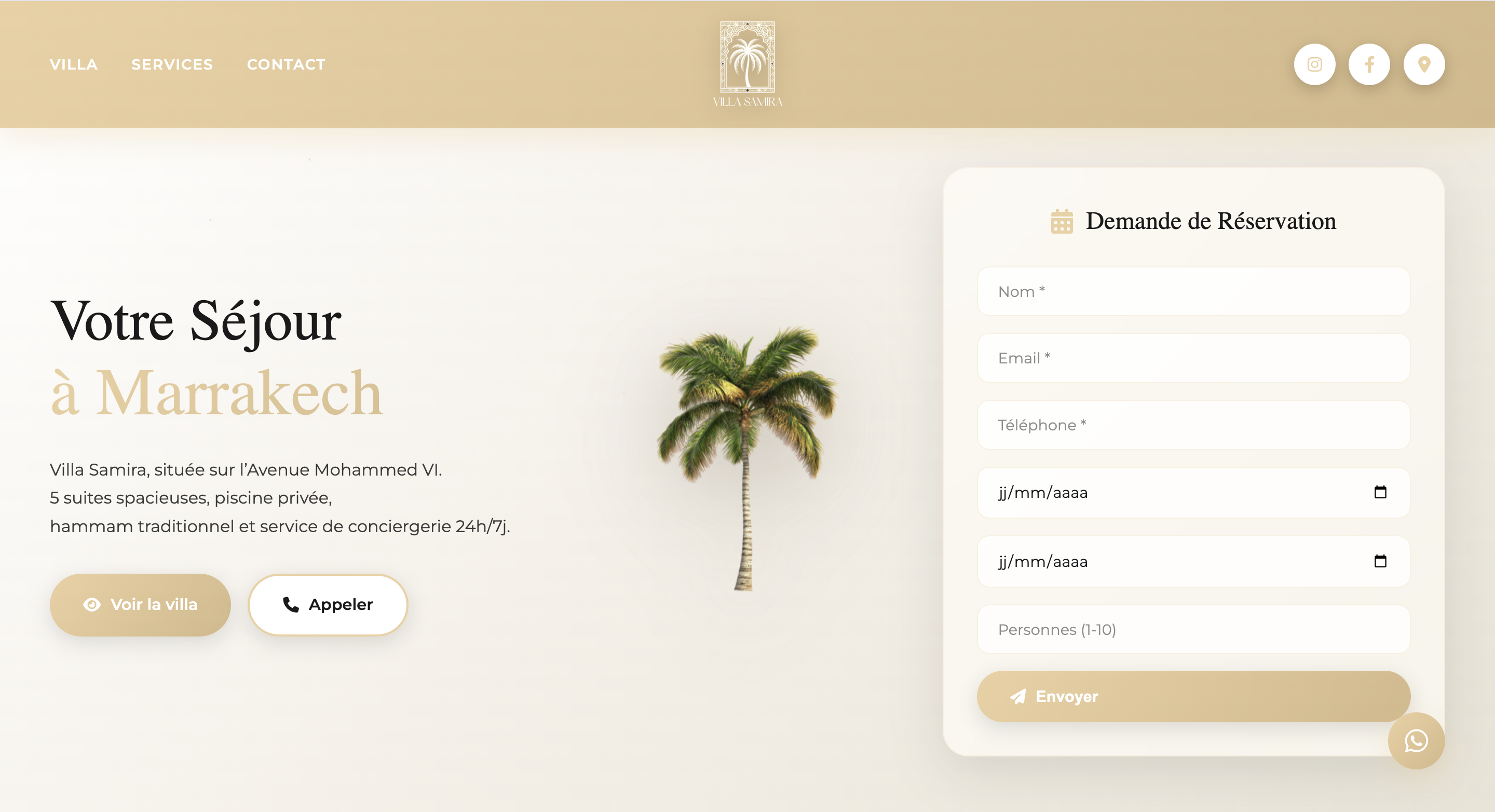 Site vitrine villa pour location Marrekch 